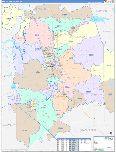 San Joaquin County, CA Map Color Cast Style